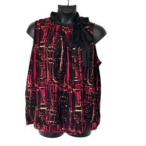 LADIES Worthington Womens Mock Neck Bow Sleeveless Blouse CAREER geometric